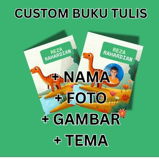 

BUKU TULIS CUSTOM NAMA FOTO SEKOLAH SD SMP SMA TK DINO DINOSAUR DINOSAURUS