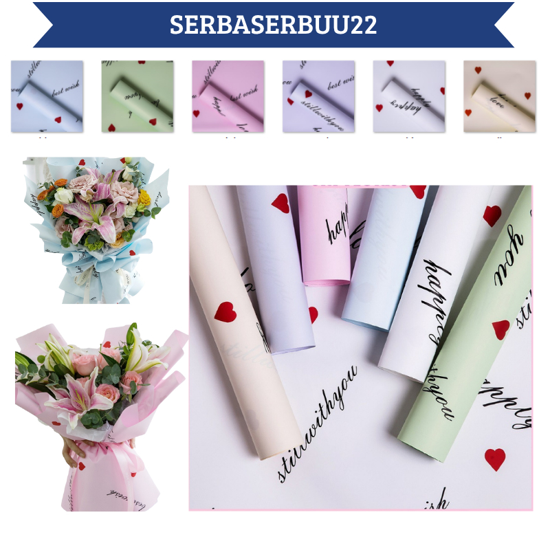 

Kertas Buket Kado Bunga Motif Love Dekorasi Pesta Florist Flower Paper Wrapping Cellophane KB090 SS22