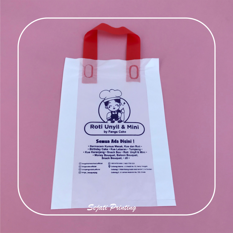 

(Isi 100 pcs) Sablon Plastik Murah Soft Handle Bags 20, 25, 30 , FREE DESAIN - SEJATIPRINTING