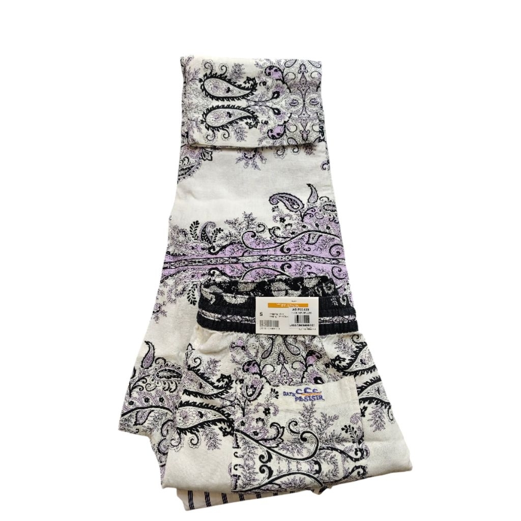 Celana Panjang Santai Linen Pria Motif Kombinasi Warna Hitam Putih Ungu