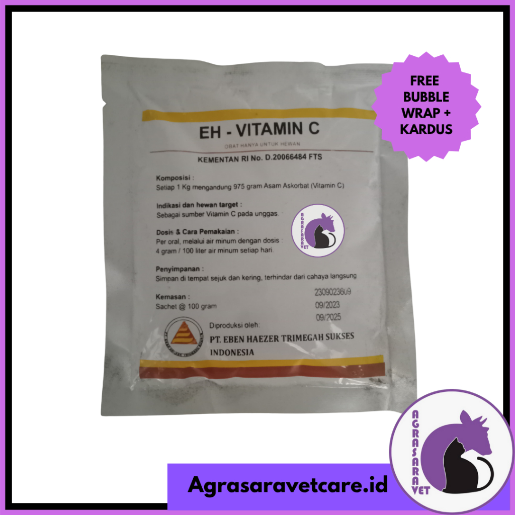 EH VITAMIN C 100gr (ASCORBIC ACID UNCOATED 97,5 %) VIA MINUM u/ ternak