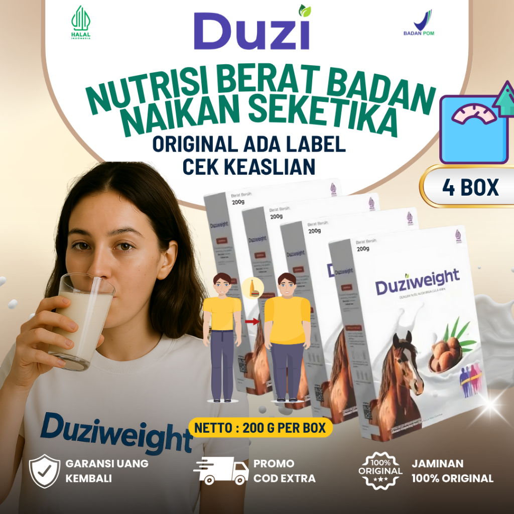 

DuziWeight - Susu Kuda Asli Penambah Berat Badan Rasa Gula Aren 4 Paket
