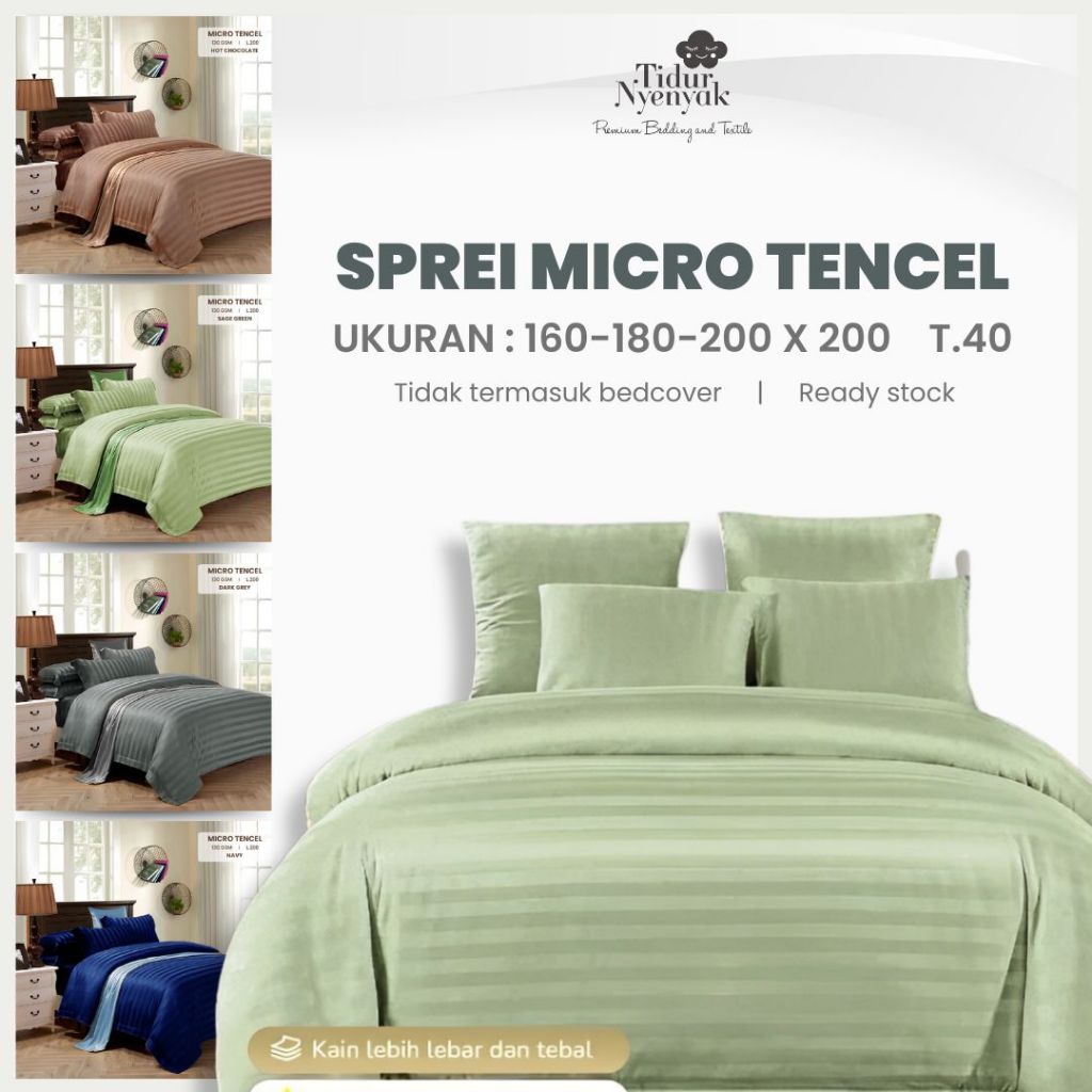 SPREI READY MIKRO SUTRA SALUR GARIS UKURAN 160X200 180X200 200X200 TINGGI 40