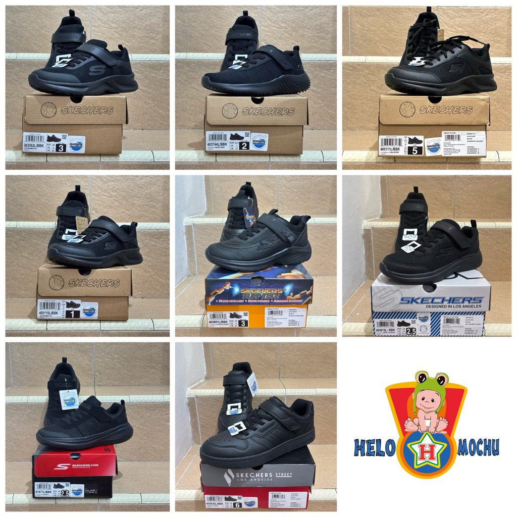 Skechers Sale PART 1 UNISEX - BNIB Skechers Sepatu Sekolah Anak Hitam Skechers FULL BLACK Kids (Orig