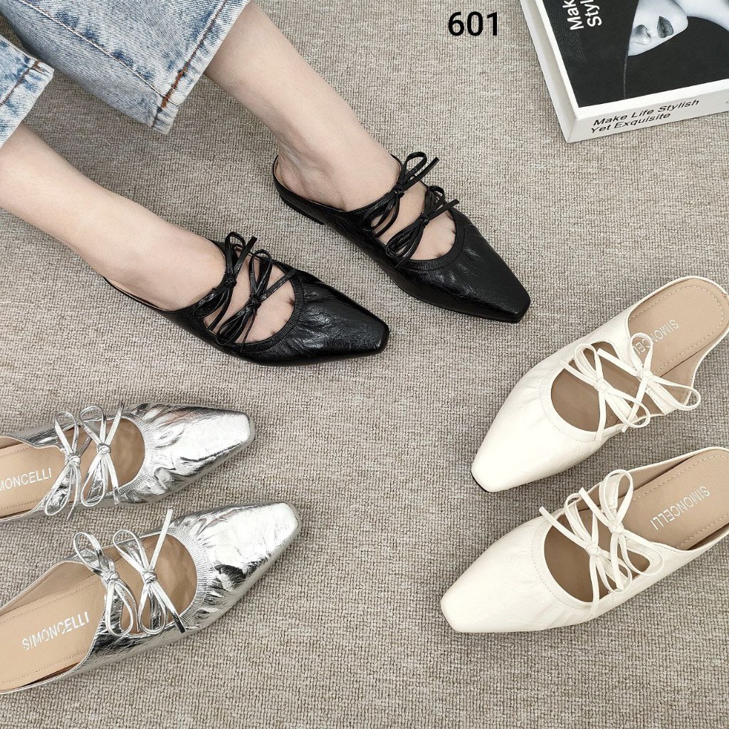 Simoncelli Sandal Flat Wanita Pita Mutiara Import | Sandal Pesta | Sandal Kerja| Sendal Cewek 601