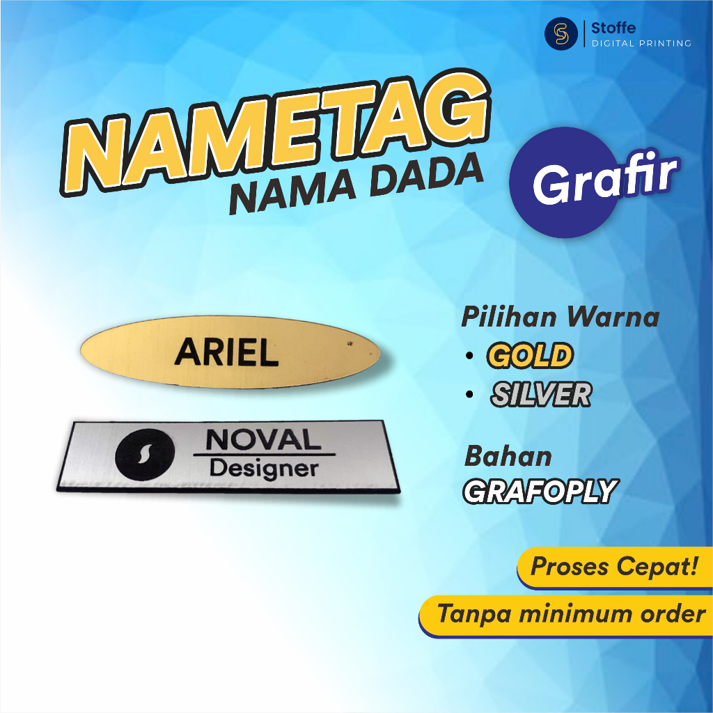 

Nama Dada Magnet I Nametag I Plat Nama Dada Grafir Bahan Gravoply SATUAN Custom Name Tag Emas dan Silver