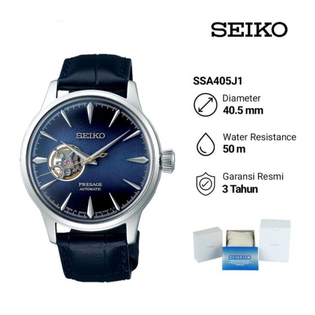 Seiko Presage SSA405J1 Cocktail Time Open Heart Jam Tangan Pria Original