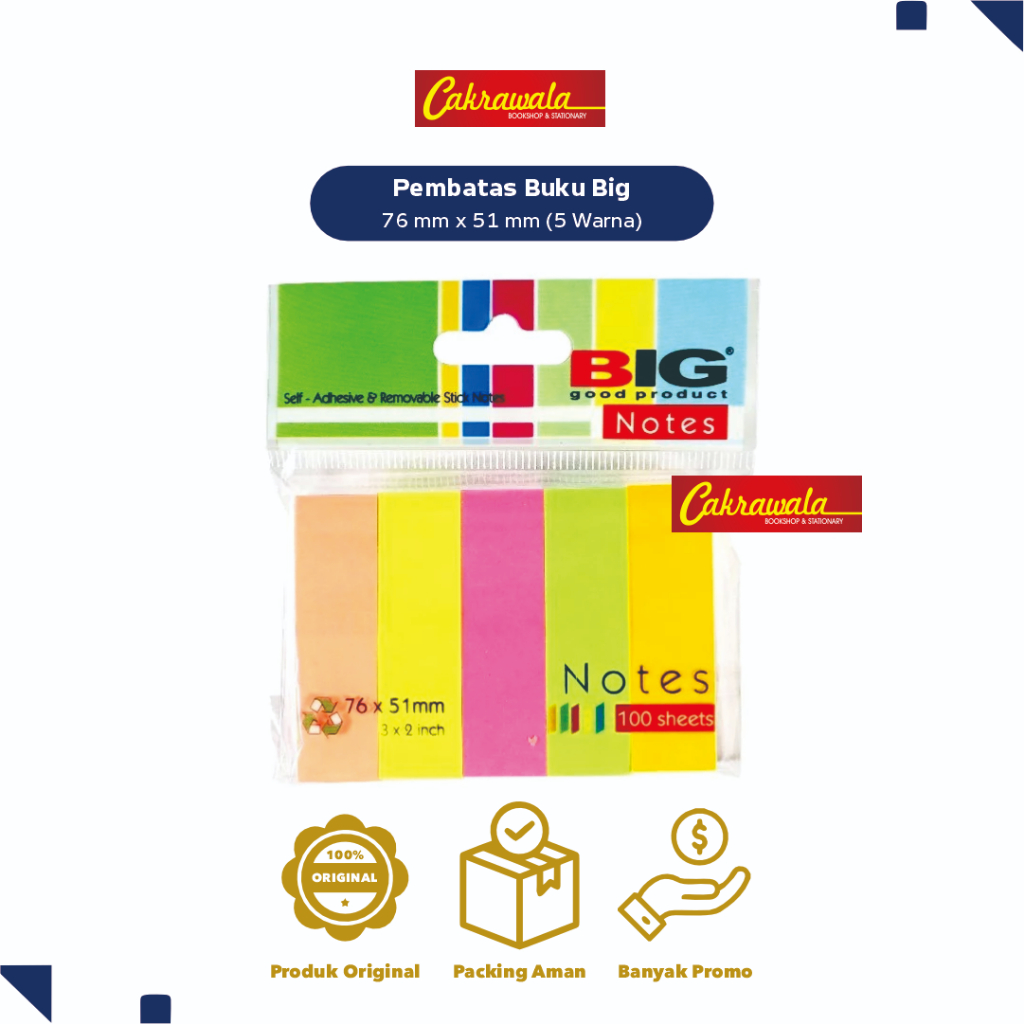 

BIG Notes Pembatas Buku 5 Warna 76x51 | Sticky Notes Tipis | Index Marker Warna-Warni | ATK Sekolah
