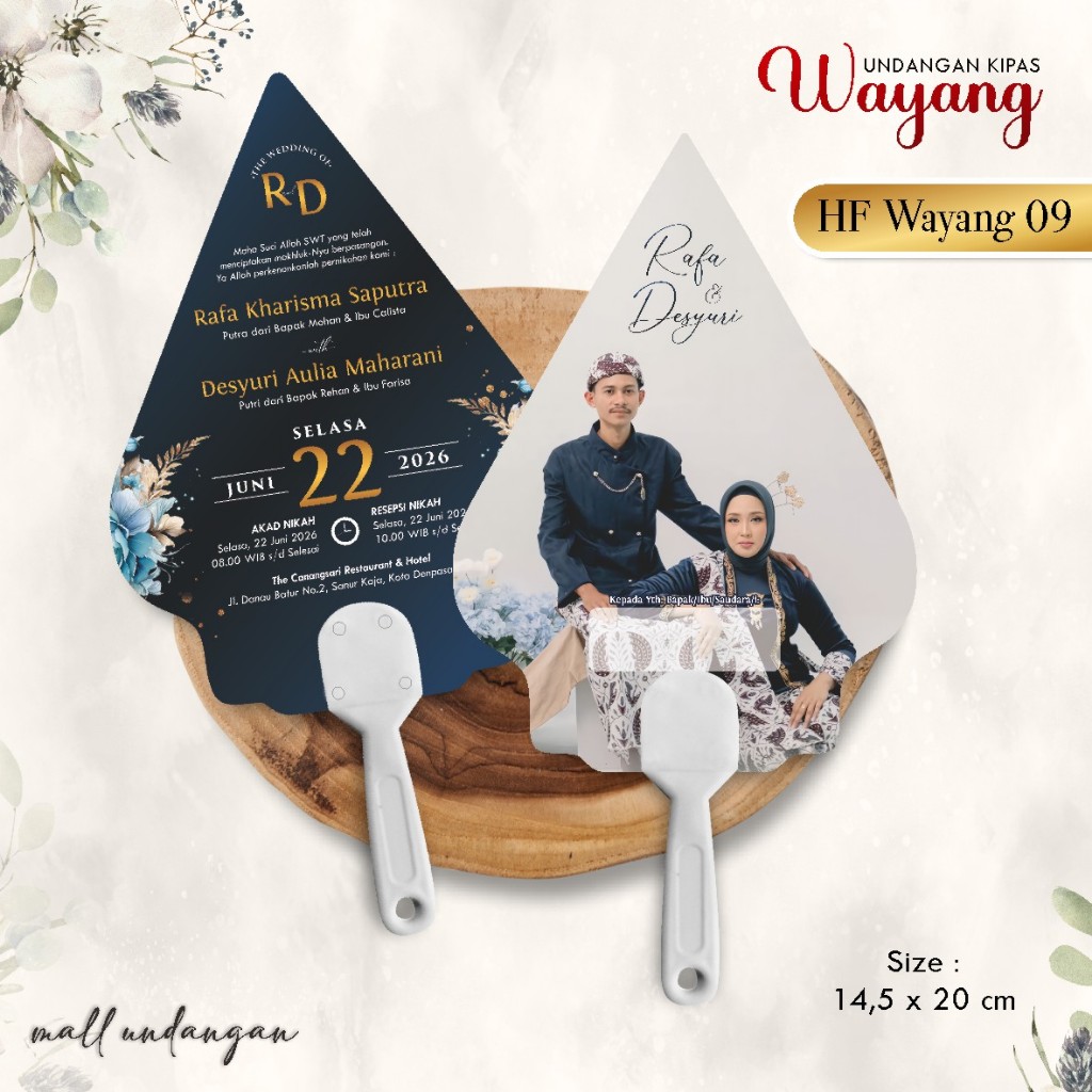 UNDANGAN PERNIKAHAN UNIK CUSTOM NAMA - SOUVENIR KIPAS WAYANG AESTHETIC