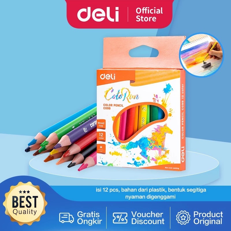 

Deli Pensil Warna Pendek 12 Pcs - Anak Sekolah Bebas Kayu, Warna Terang, Pegangan Segitiga EC09900