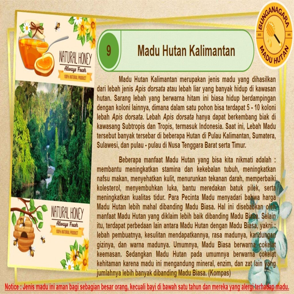 

MADU HUTAN KALIMANTAN ASLI 300 ML = 0,5 KG | 700 ML = 1 KG | 1L = 1,5 KG BUNGANAGARA PURE HONEY