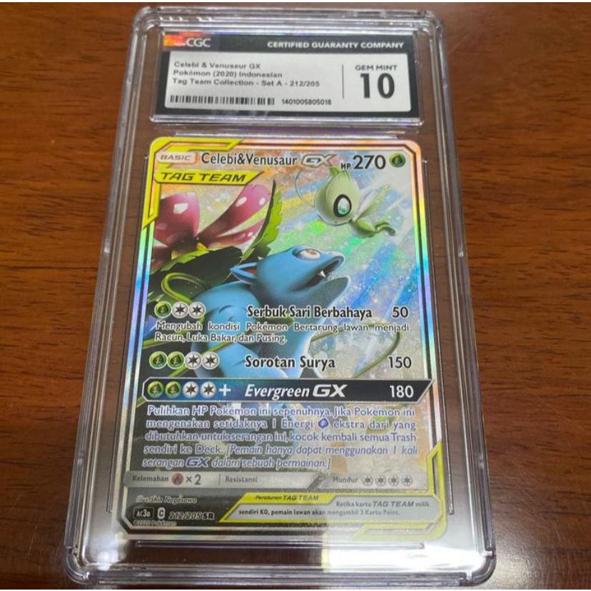 Pokemon ID Indonesia SM AC3a Celebi & Venusaur GX SR AA CGC 10