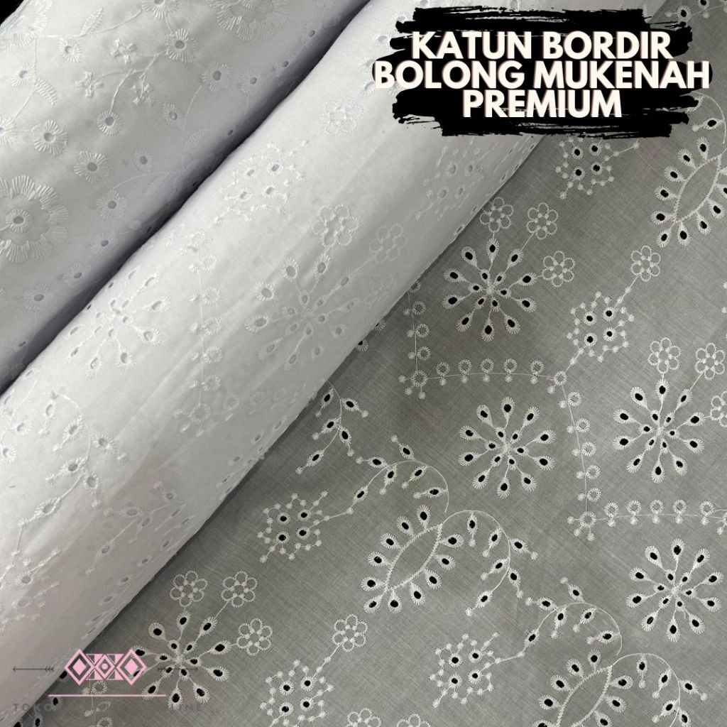 Kain Katun Bordir Korea Super Premium Mukenah Original 100% Cotton Embroidery (KHUSUS PUTIH BERSIH)