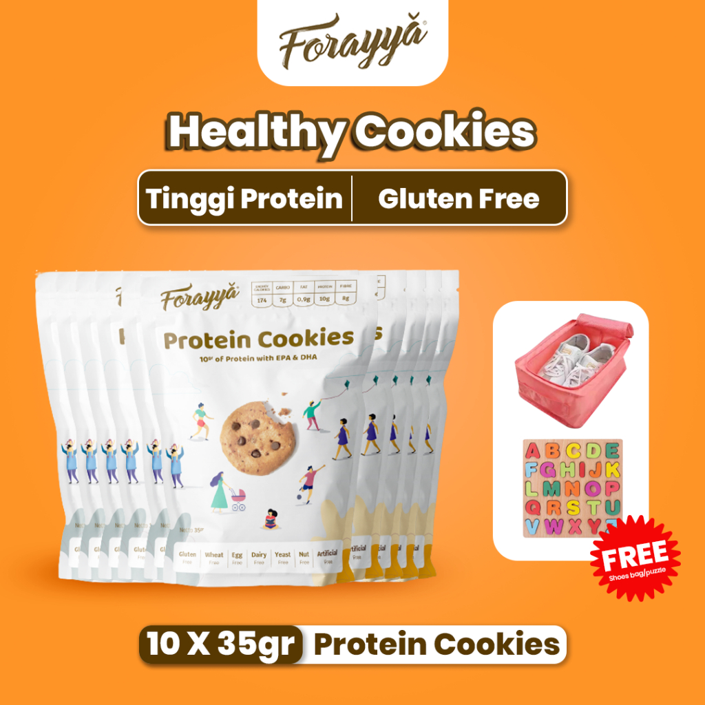 

10 PCS Protein Cookies Forayya 35g - Healthy Snack Gluten Free Tinggi Protein