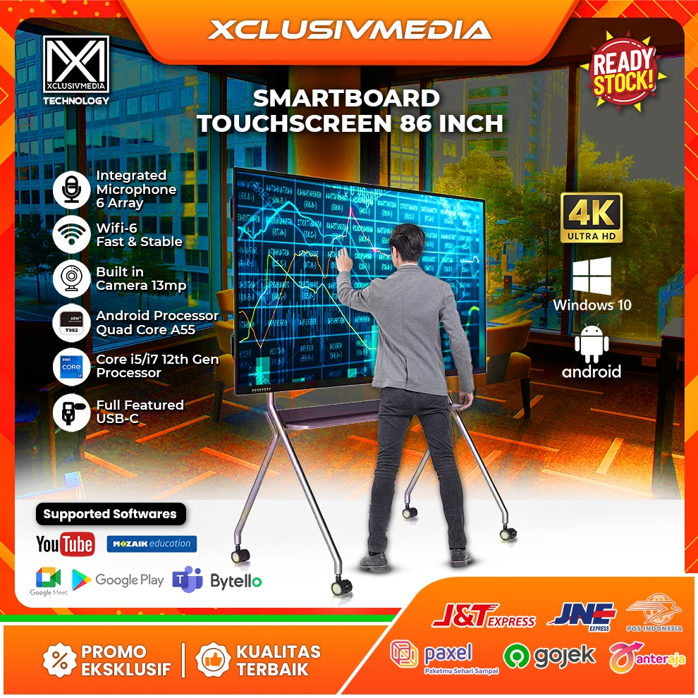 Smartboard Touchscreen 86/75/65 Inch Interactive Flat Panel 4K Top Spek + Camera built in Core i5 / 