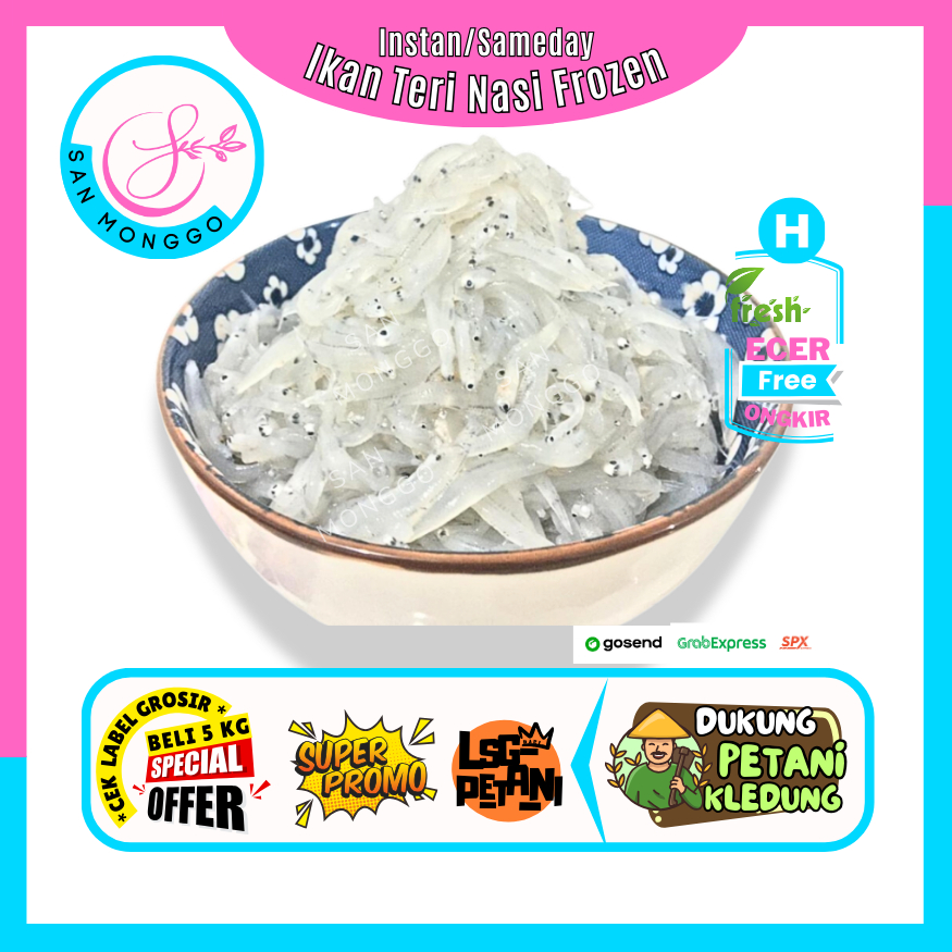 

Sanmonggoo >> Ikan Teri Nasi Basah PREMIUM (Anchovies) Vacum --Hasil Bumi Sindoro Sumbing Ecer (H)