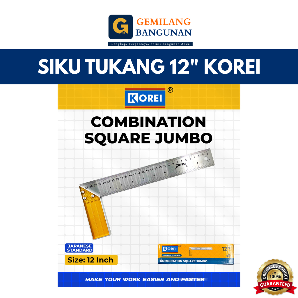 

Siku Tukang Jumbo KOREI 12" / Mistar Penggaris Tukang 12 INCI / Siku Tukang Jumbo 12" Stainless Steel / Penggaris Meter 30 CM / Combination Square Jumbo 12