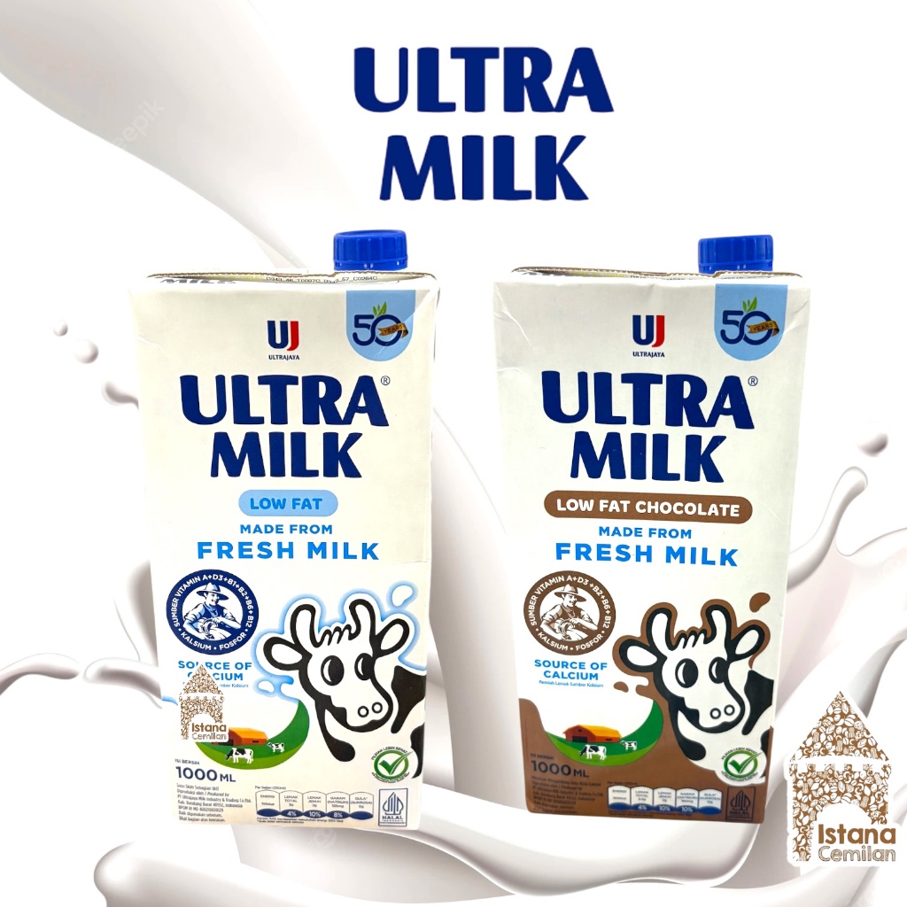 

Susu Ultra Milk UHT Low Fat Plain / Cokelat 1 Liter / 1 L