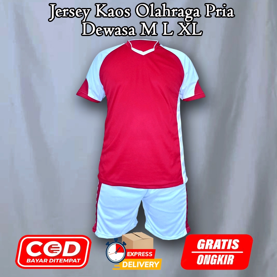 JERSEY BAJU FUTSAL VOLLY BAJU OLAHRAGA BADMINTON DEWASA MERAH PUTIH COD