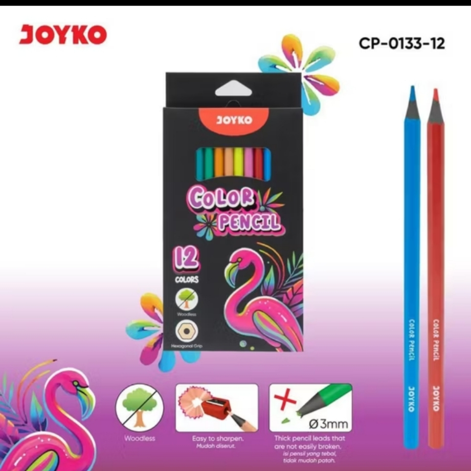 

Pensil Warna Joyko 12 Colors Hexagonal Grip - Joyko Color Pencil 12 Warna CP-0133-12