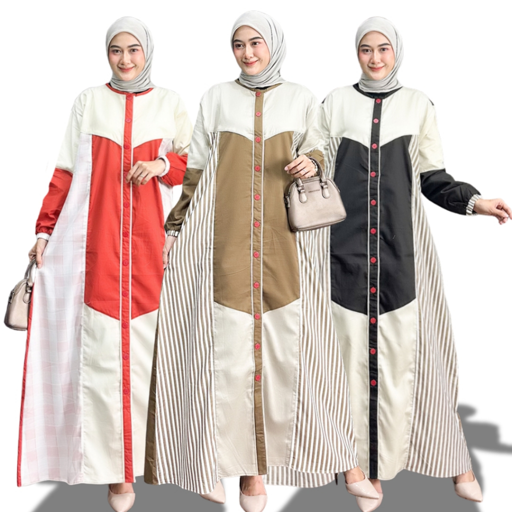 Kahiyang Gamis / Gamis Jumbo / Gamis Katun Kombinasi / Gamis Full Kancing