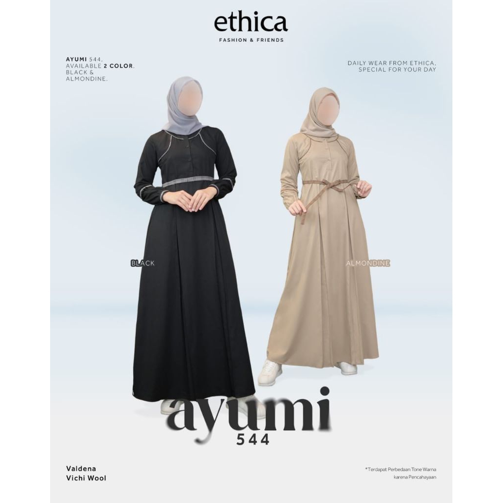 Gamis ETHICA Ayumi 544 Black ,Almondine/Gamis Ethica Terbaru/Original