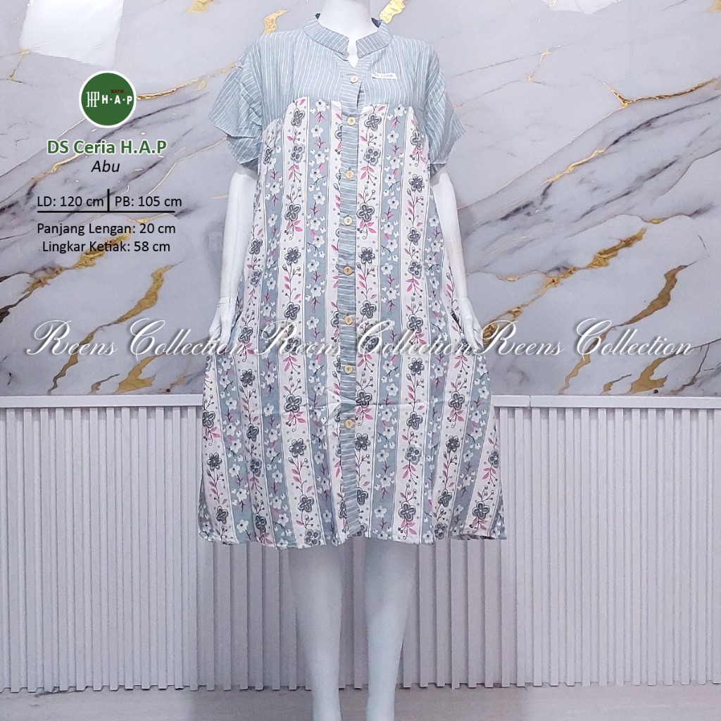 Batik H.A.P Daster Ceria Batik Print | Daster Kerah Shanghai Tangan Pendek Di Bawah Lutut Full Kanci
