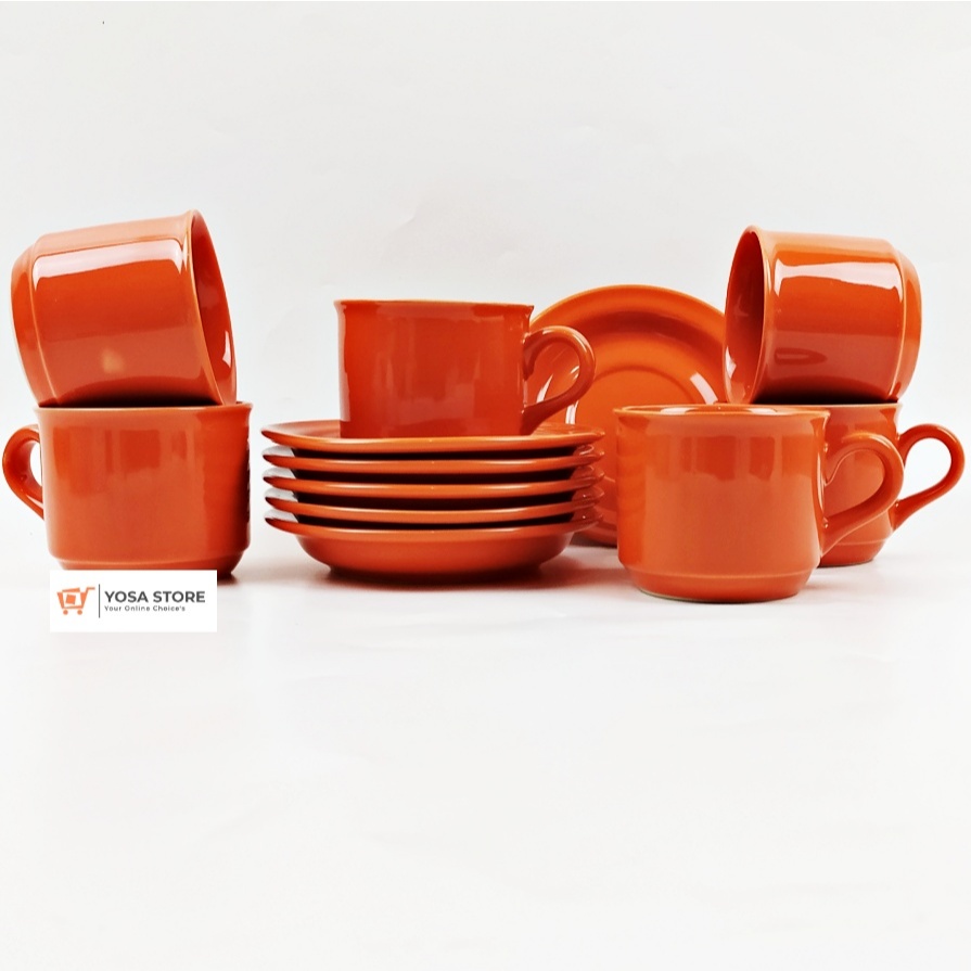Cangkir Set Keramik Kopi Teh Karnaval Orange 12 Pcs Kedaung Home