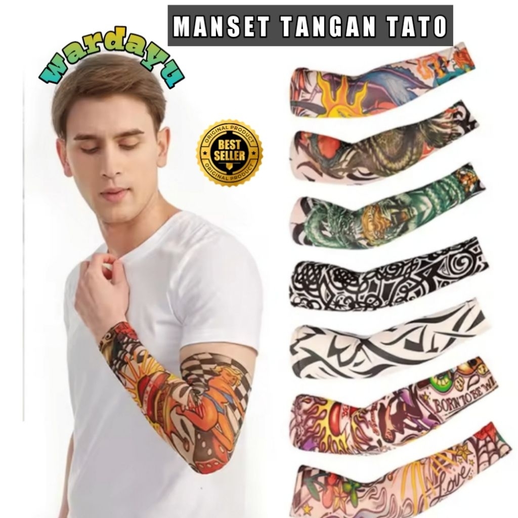 Manset Tangan Handsock stoking Pria Wanita Motif Polos Tato Lengan Panjang Anti Panas / Deker Tangan