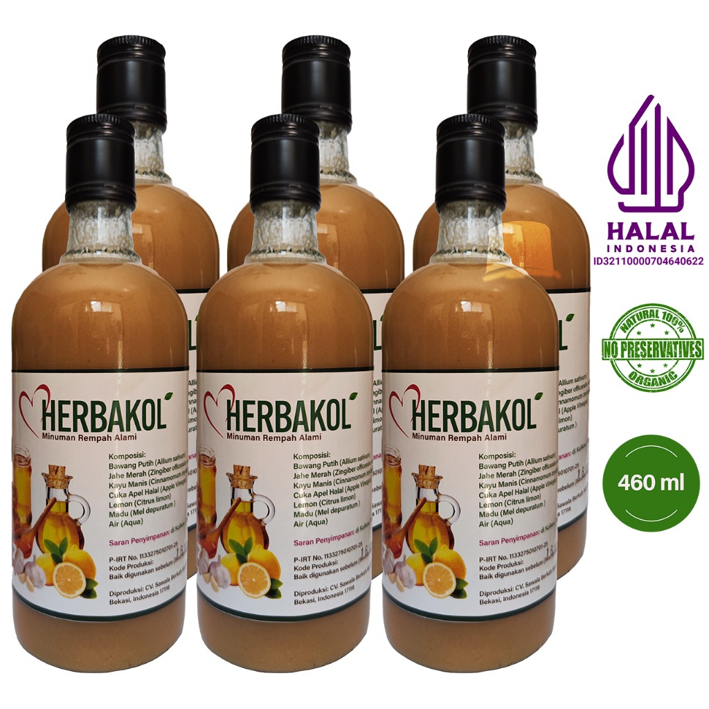 

HERBAKOL (PAKET 6 BOTOL) Jus Bawang Putih Jahe Merah Lemon Cuka Apel Madu Kayu Manis Jamu Herbal