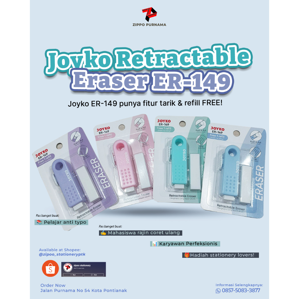 

Penghapus Dorong Joyko / Retractable Eraser ER-149
