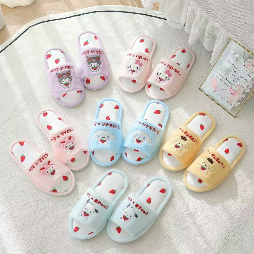 Sendal bulu rumah, sendal bulu motif sanrio, sendal melody bulu