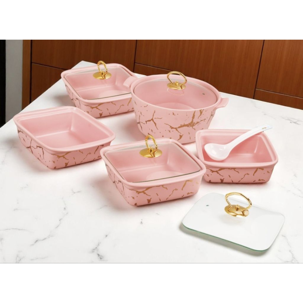 Kotak bekal Vicenza, wadah saji Prasmanan Ivana motif Marmer PINK Sm89, alat saji tempat penyimpanan