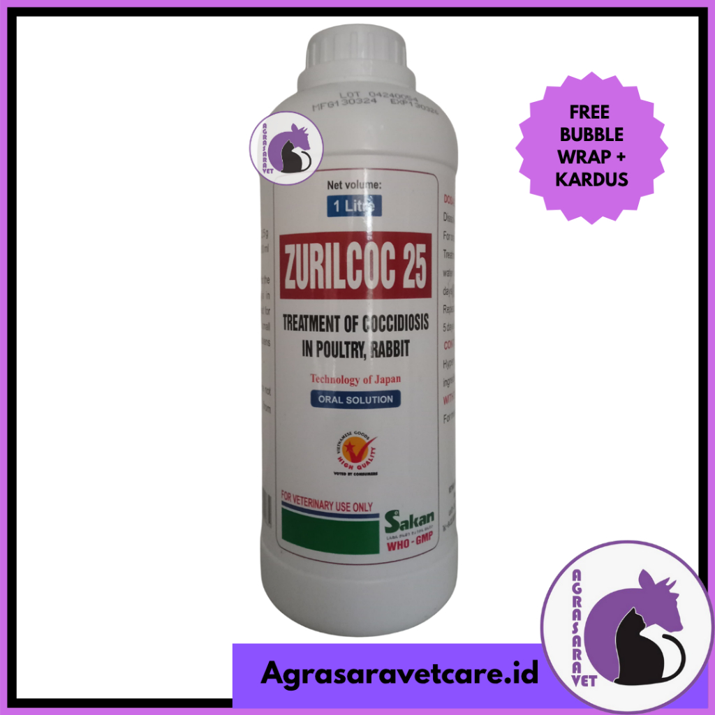 ZURILCOC 25 1 LITER (toltrazuril)- obat koksi  berak darah ayam kelinci sapi kambing
