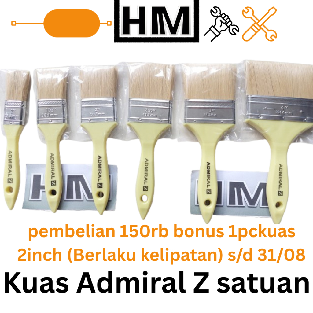 

Kuas Cat Admiral Satuan 1pc Bulu Sintetis Gagang PVC 1 inch 1,5 inch 2 inch 2,5 inch 3inch 4inch