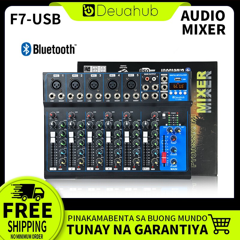 Deuahub Mixer Audio F4/F7 4/7-Channel CS4 Mixer Mendukung Peralatan Audio Pemutaran Bluetooth/MP3/US
