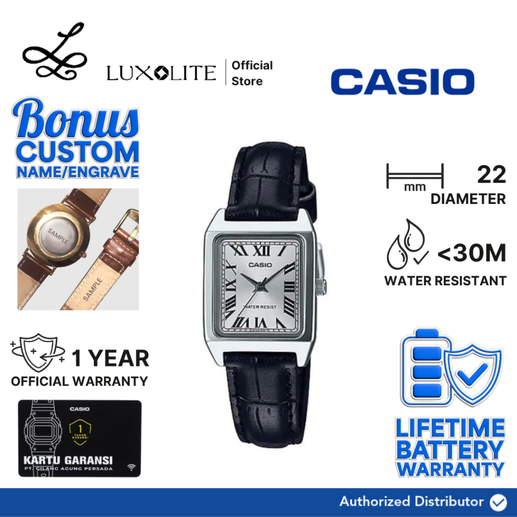 [Luxolite] CASIO Jam Tangan Wanita Analog LTP-V007L-7B1UDF/ LTP-V007L-7B1 Black Leather Strap