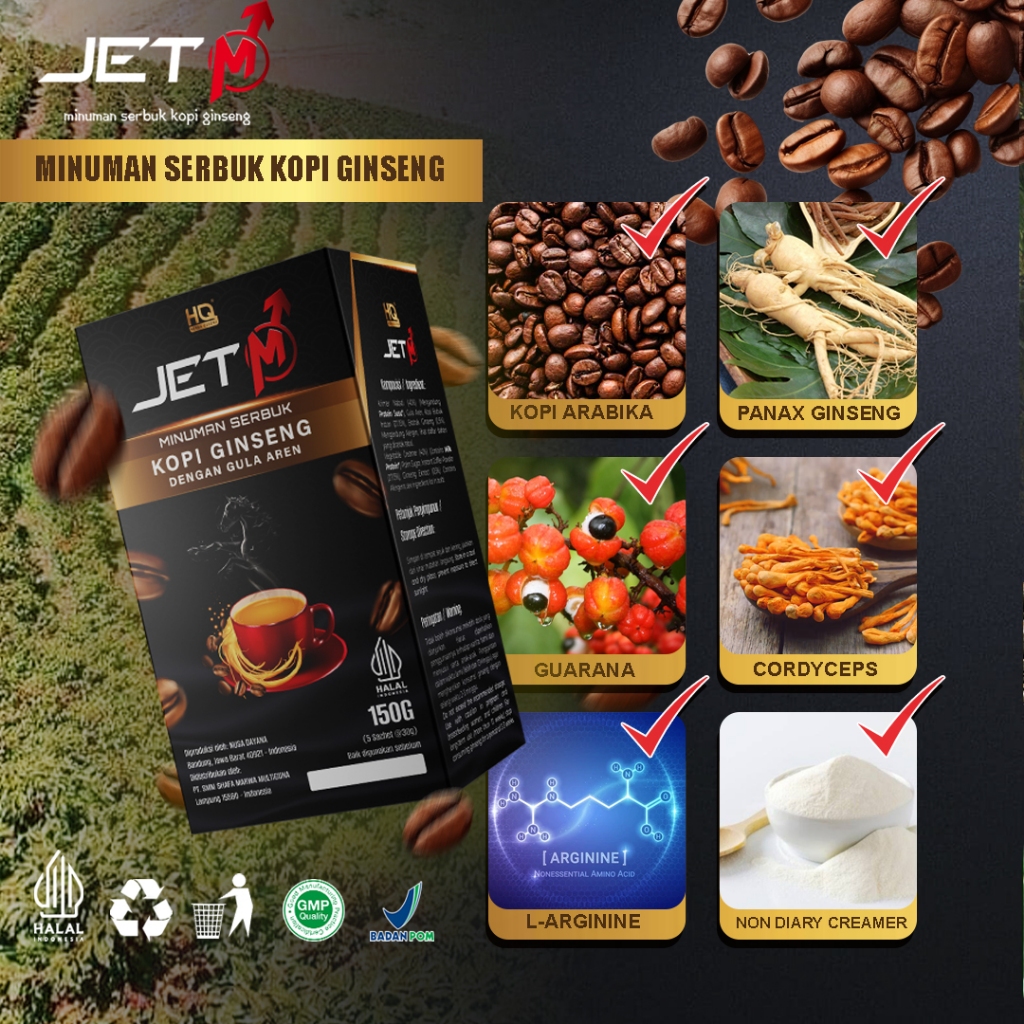 

Kopi Jet M Penunjang Performa Pria Herbal Terbaik - Kopi Stamina Alami Original isi 5 Sachet