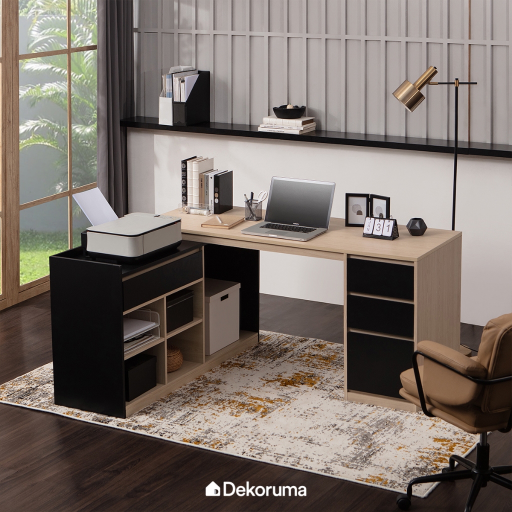 Dekoruma MEIWA Meja Kerja L Shape / Meja Belajar Sudut