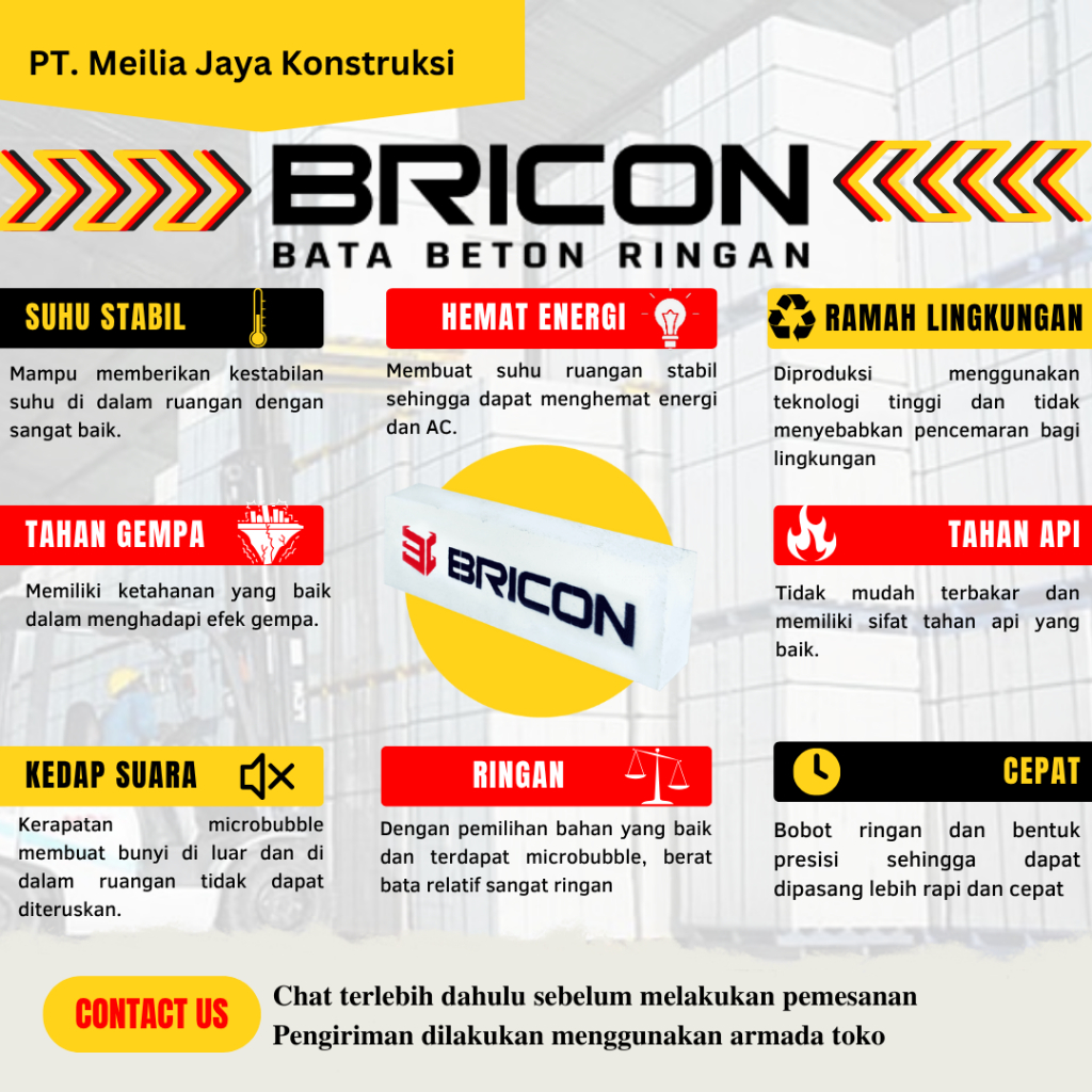 Bata Ringan Bricon Standard Tebal 10 cm (1 rit = 11,52 m3)