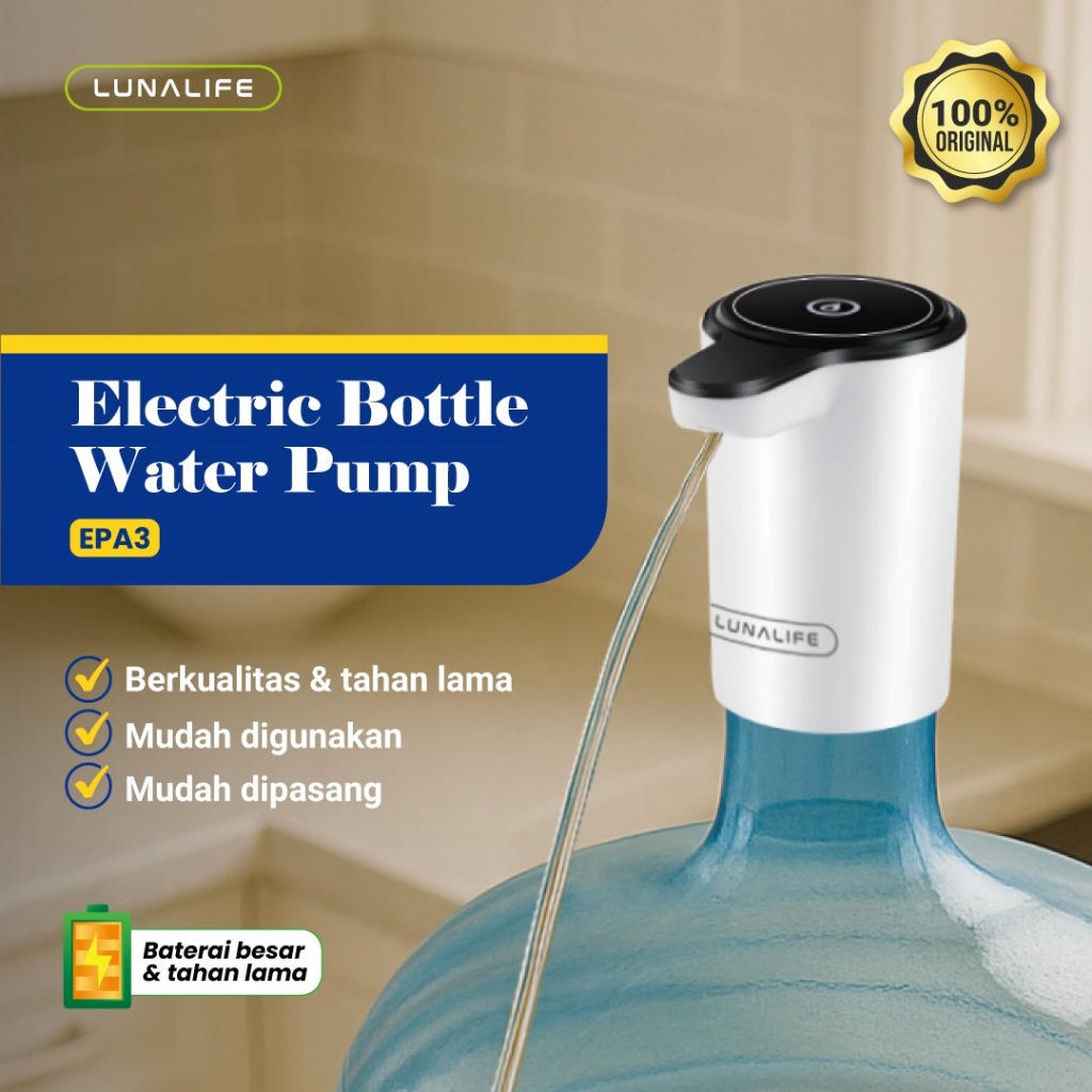 LUNALIFE Pompa Air Galon Elektrik Baterai Besar 1200mAh Electric Water Pump Selang Silikon Panjang L