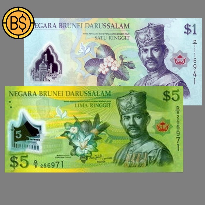 Uang Brunei Darrusalam  Brunei Bahan polymer Pecahan 1$ 5$