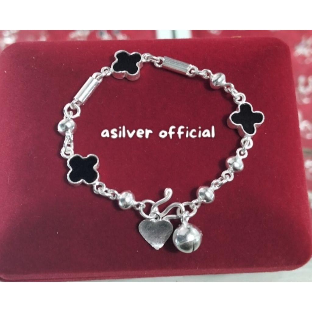 gelang clover anak2 perak murni Silver ukuran 13/14cm