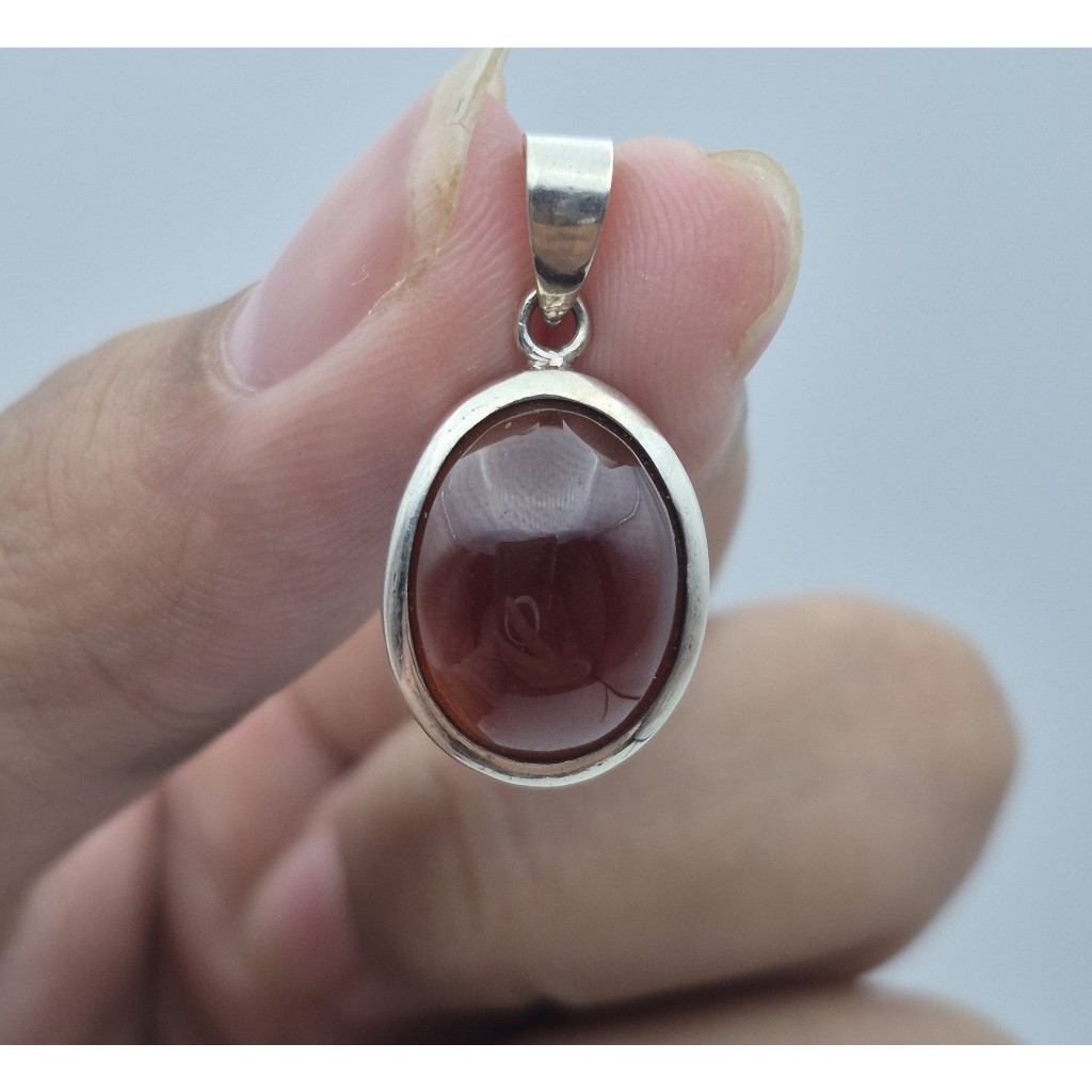 Liontin perak handmade batu hessonite garnet natural hessonite garnet