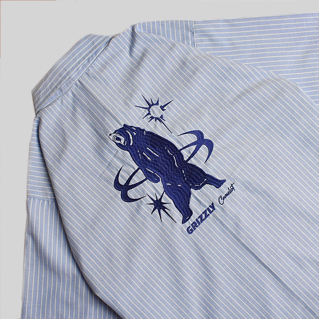 Camelot - Grizzly Shirt Kemeja Biru Garis Putih Boxy Blue White Strip Boxy Shirt Kemeja Salur Biru K