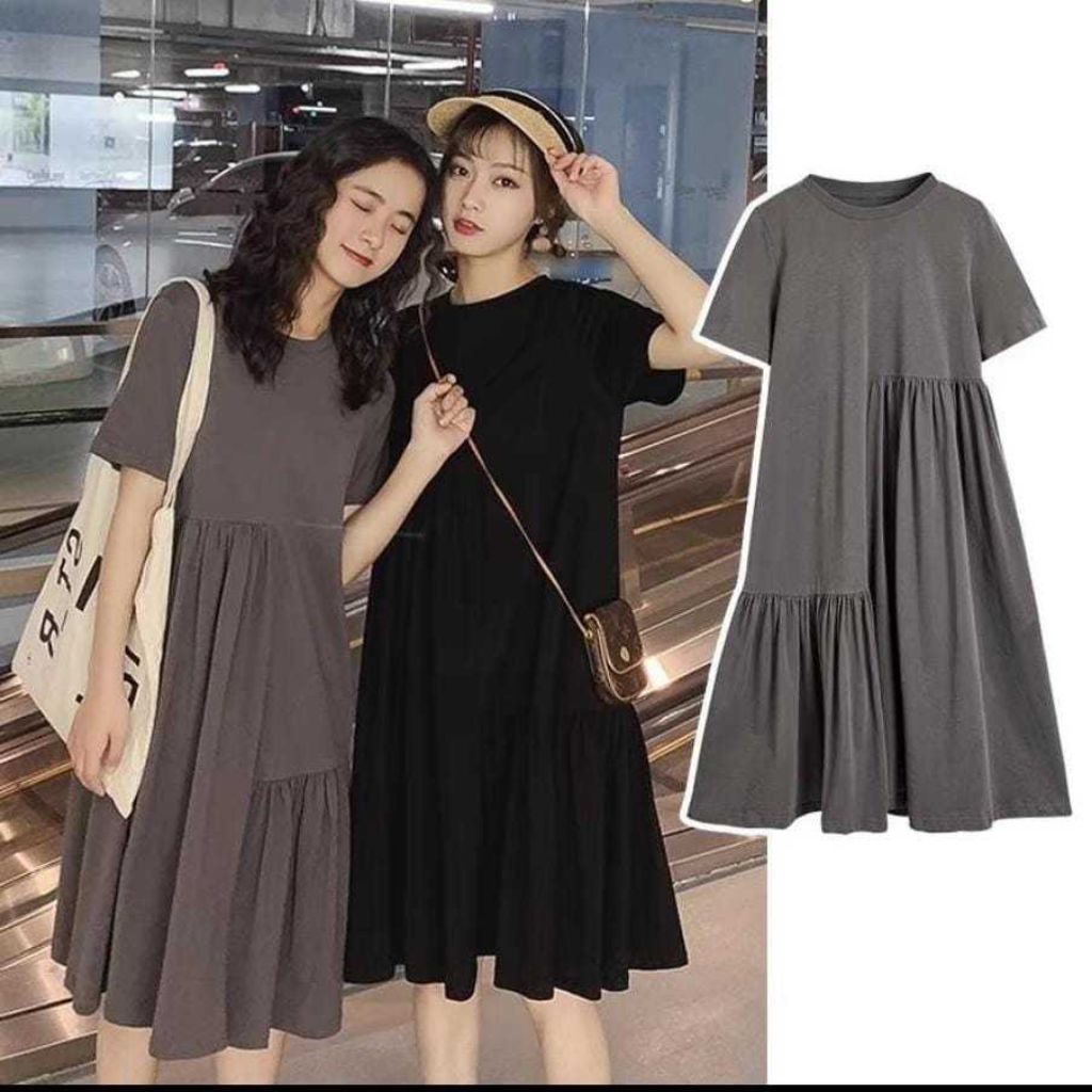 Sesil Midi Dress Tangan Pendek | Gaun Abg Remaja Korea Style