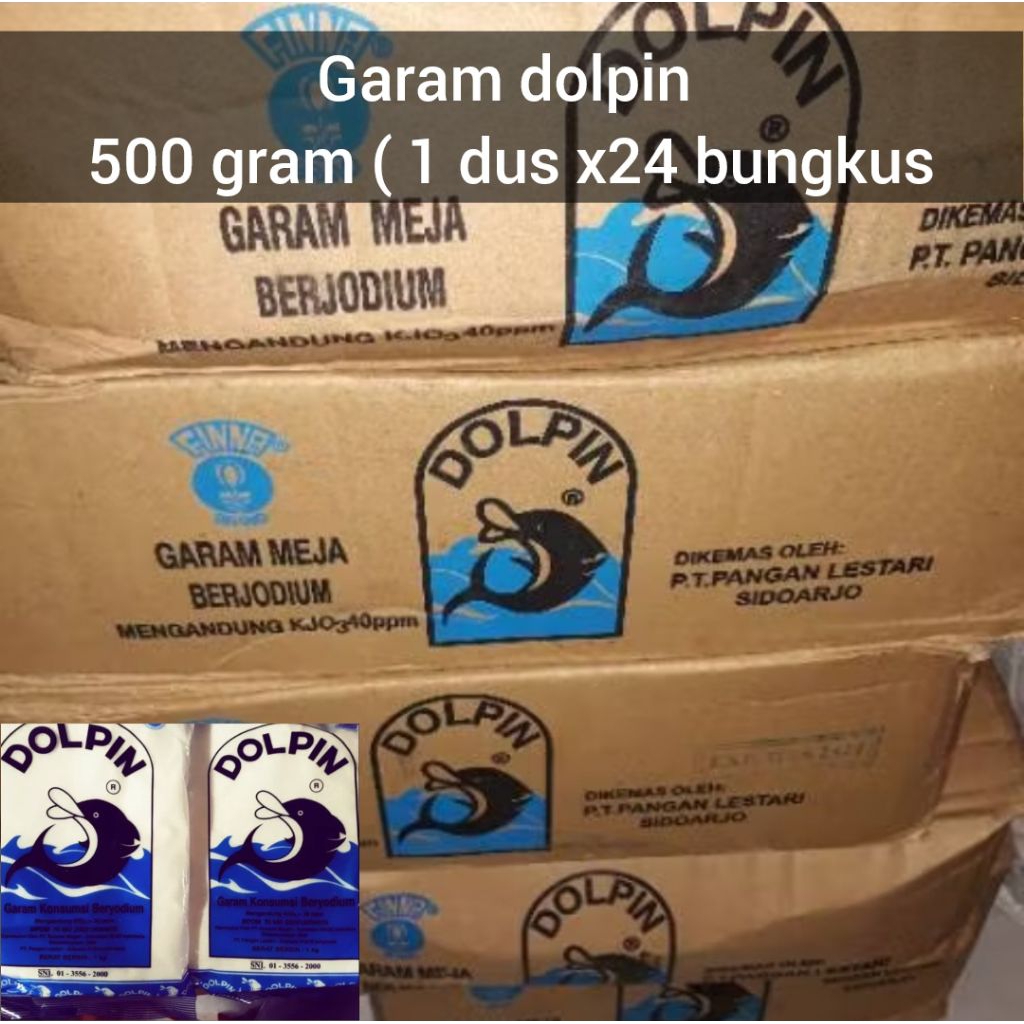 

1 dus ( 500 gram x 24 bgks ) garam dolpin beryodium label halal