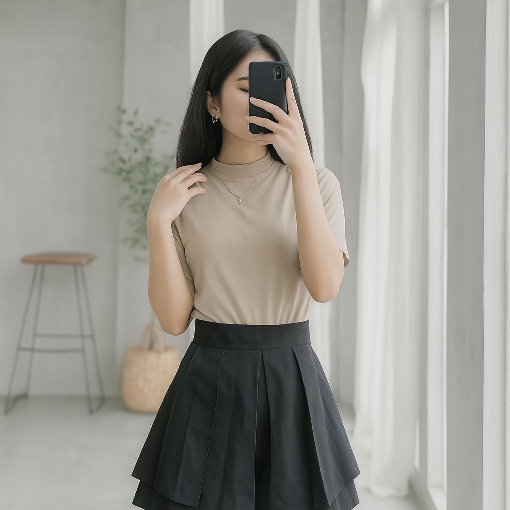 Kaos Turtleneck Wanita Rib Premium Lengan Pendek | Atasan Cewek Korean Style Slimfit Viral Kekinian