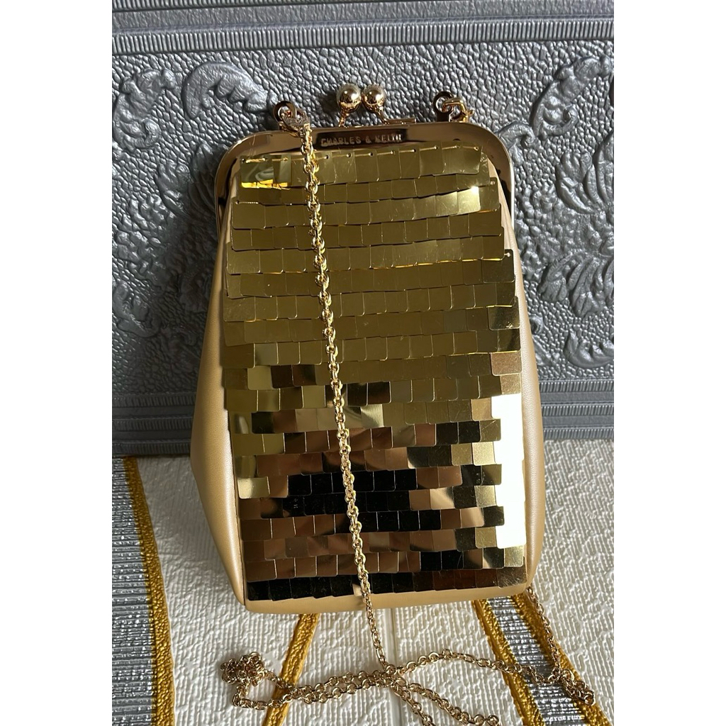 Charles & Keith Clutch Bag - Gold (100% Original Store)
