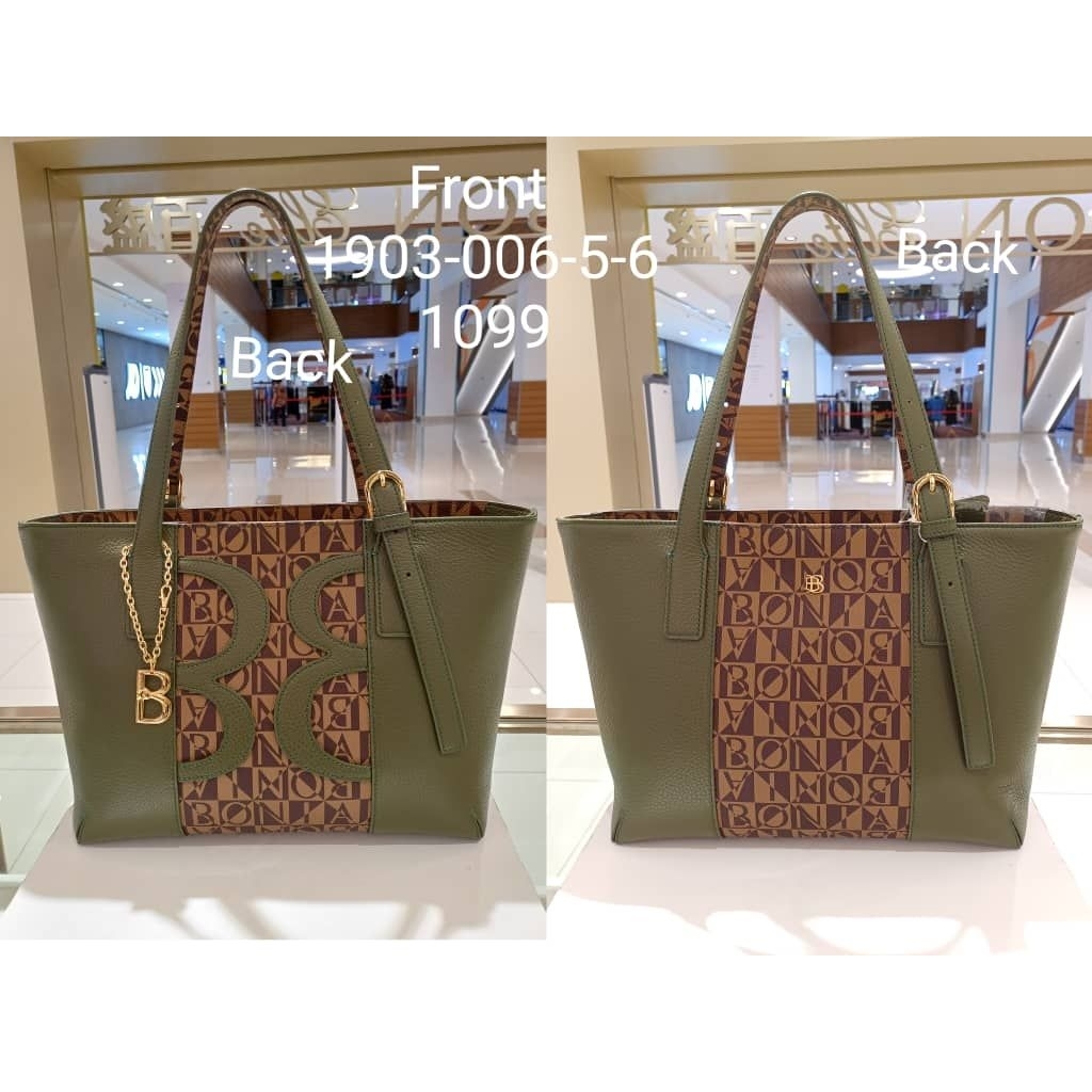 tas bonia original tote bag bolbal monogram mix hijau sz L